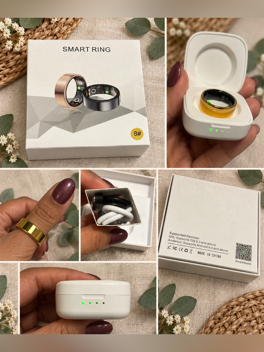 Gold Smart Fitness Ring with Charging Case